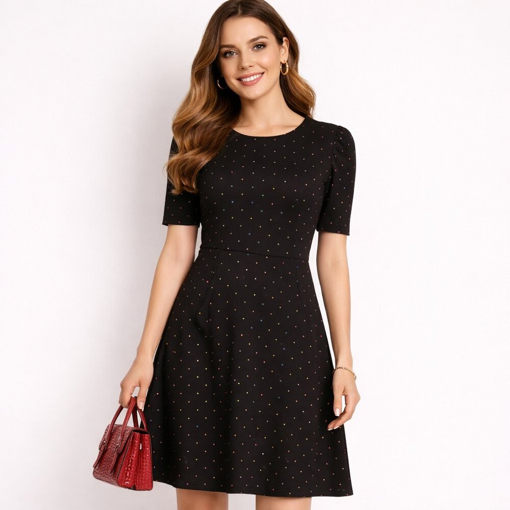 Who What Wear, A-line Dress, Jet Black W/ Red Polka Dots size M